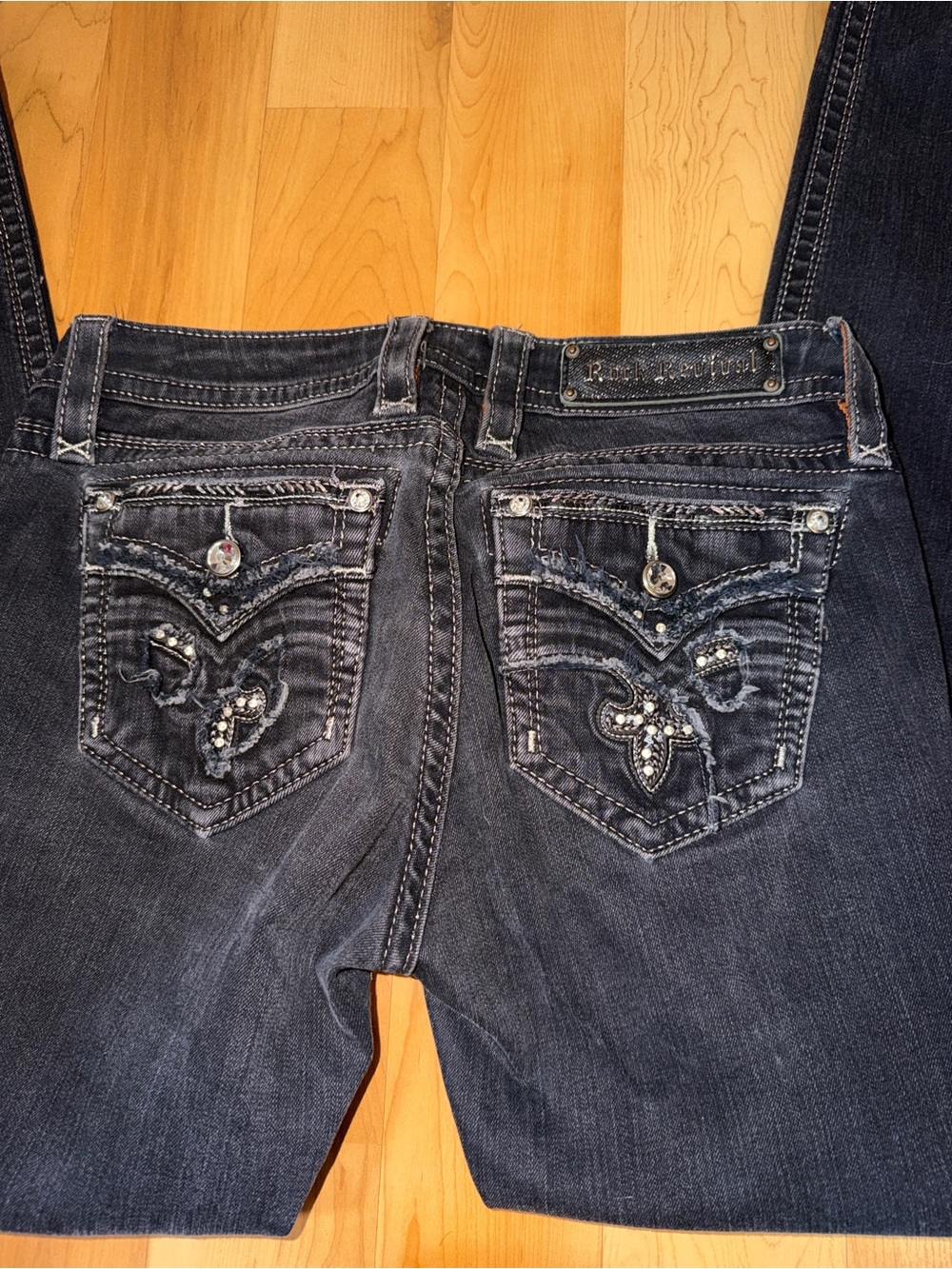 Rock Revival Black Skinny Jeans with Embellished Pockets - Picture 4 of 6